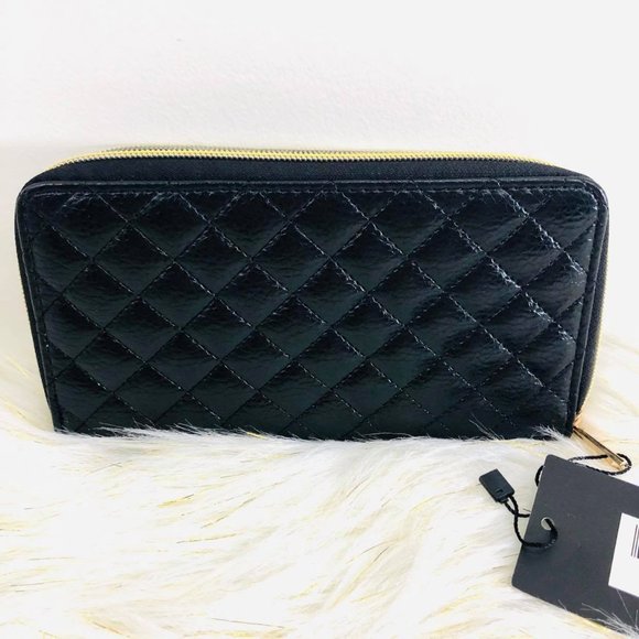Luna Handbags - Luna Bags Quilted Wallet Black Faux Leather Money